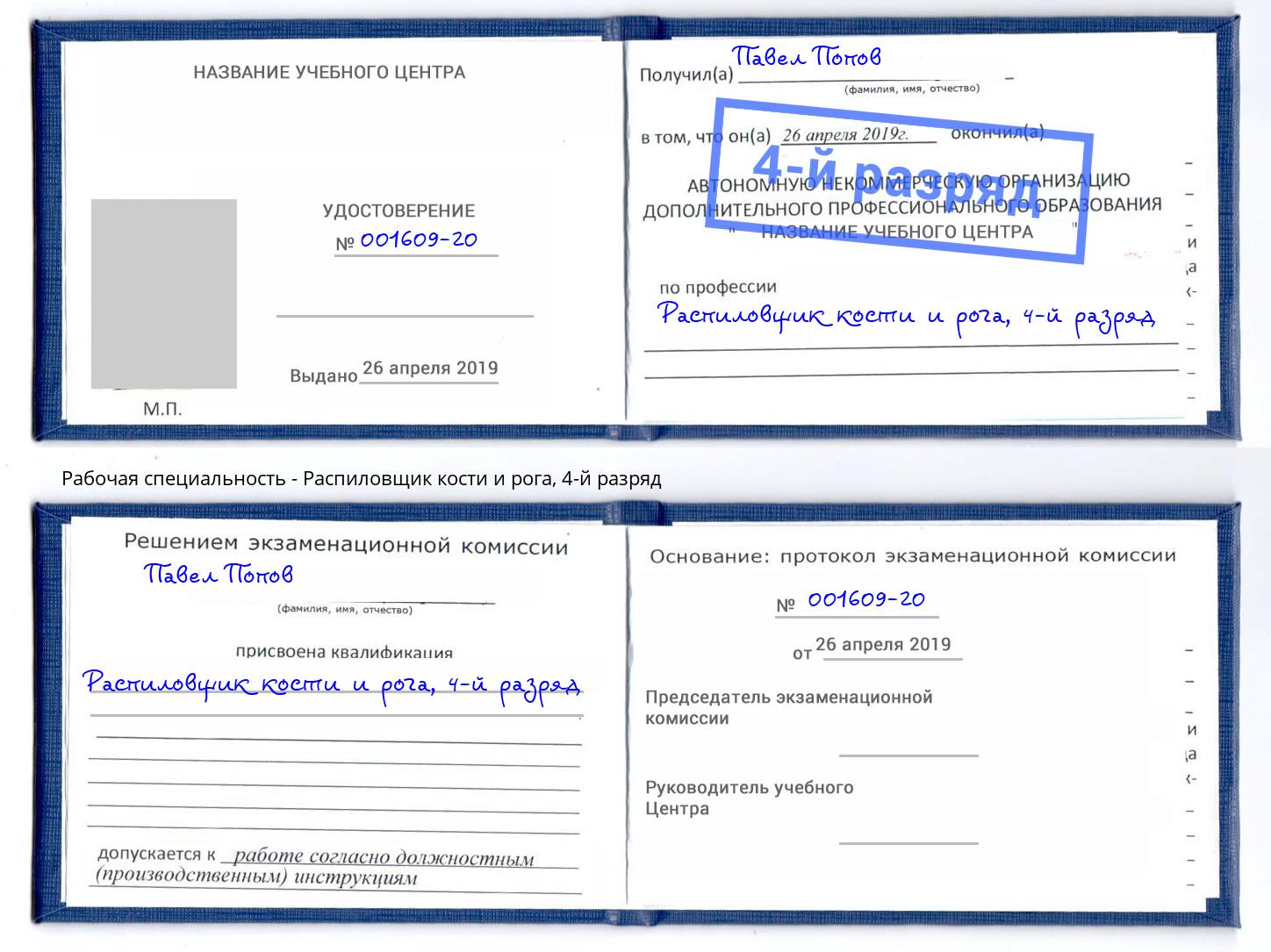 корочка 4-й разряд Распиловщик кости и рога Мелеуз