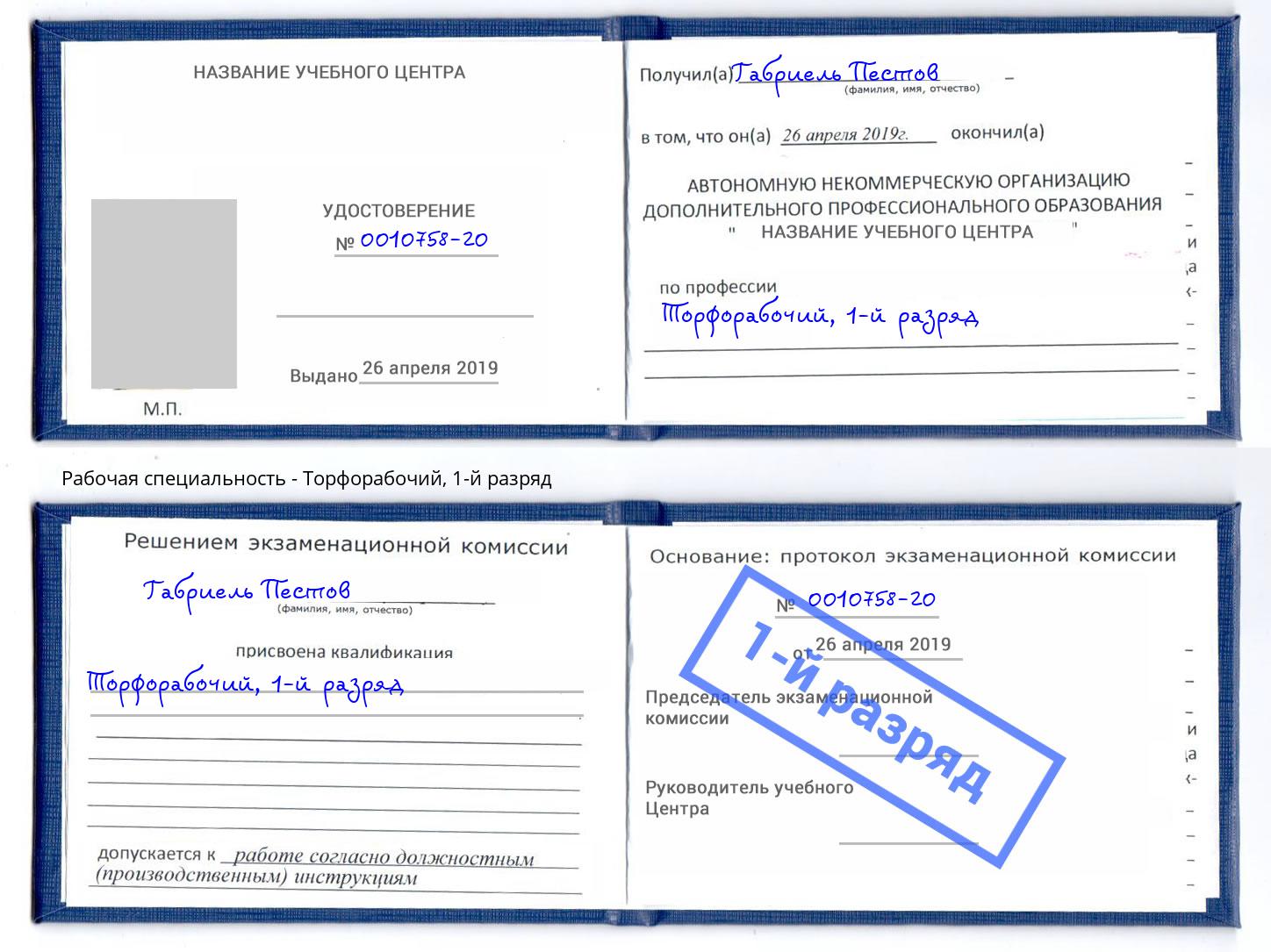 корочка 1-й разряд Торфорабочий Мелеуз