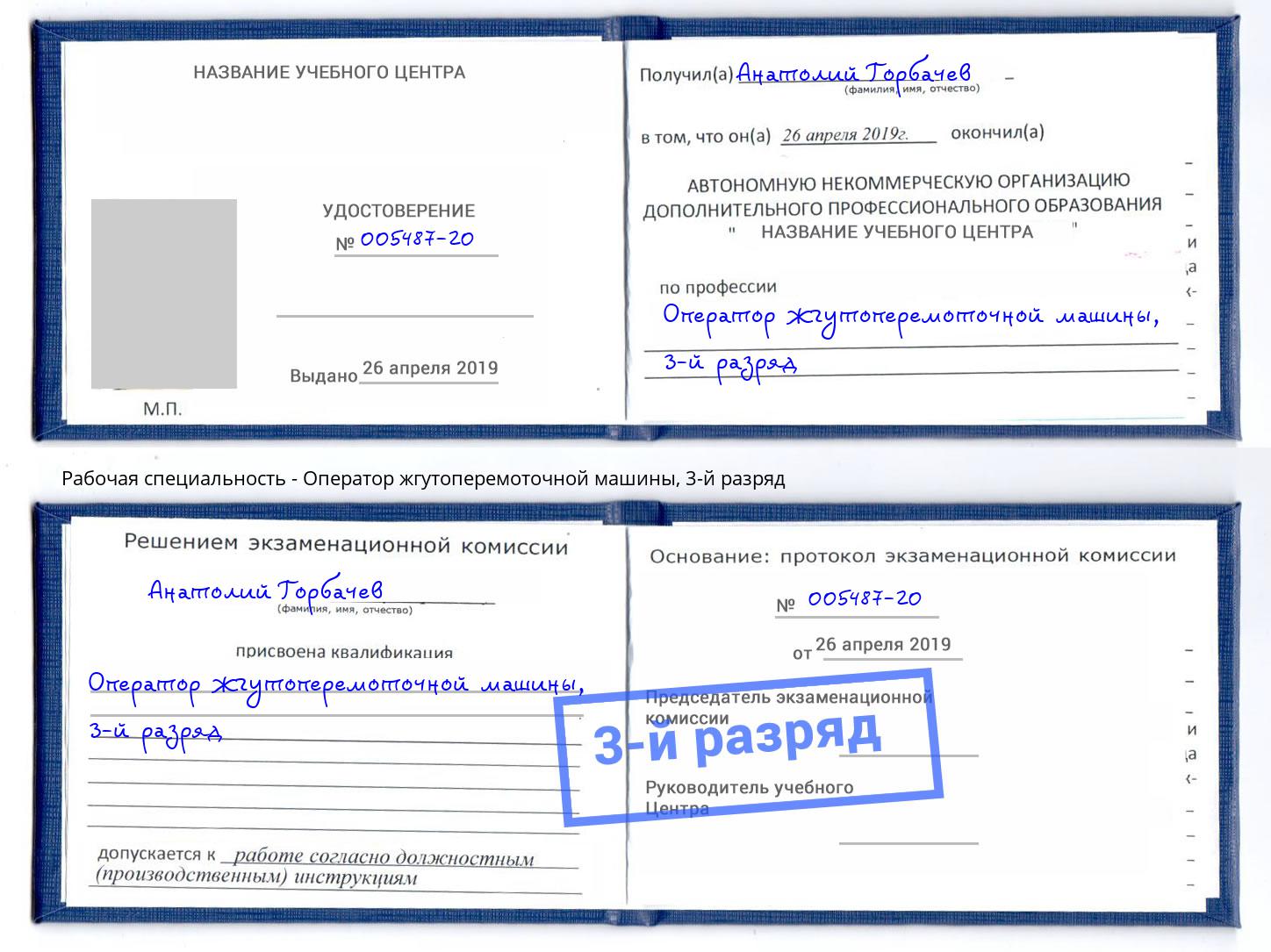 корочка 3-й разряд Оператор жгутоперемоточной машины Мелеуз
